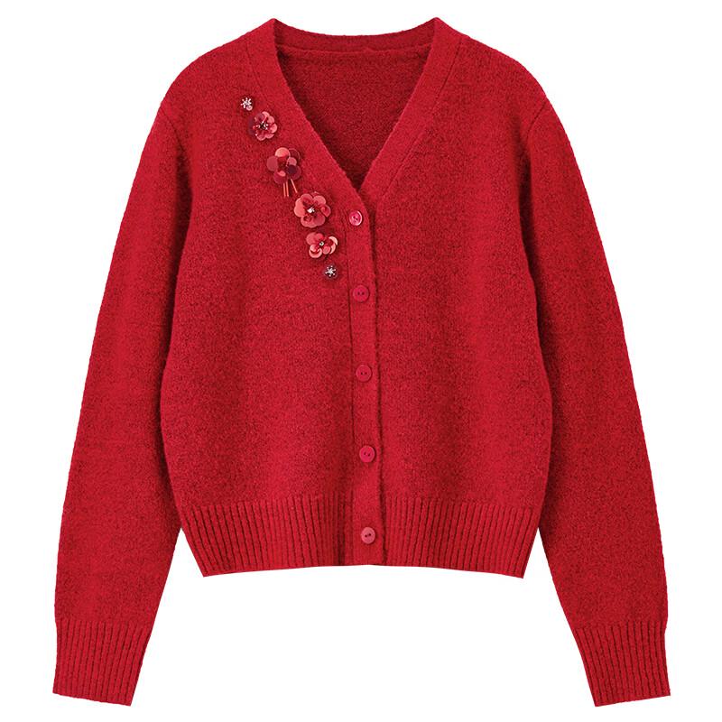 Shangdubi La Women's V-Neck Wool Blend Knit Cardigan
