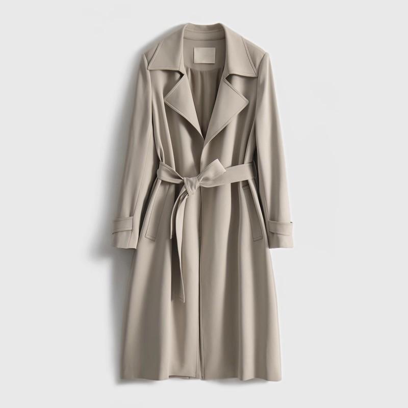 Womens Lightweight Acetate Trench Coat Long Sleeve Classic Fit Beige 2026 Office Chic