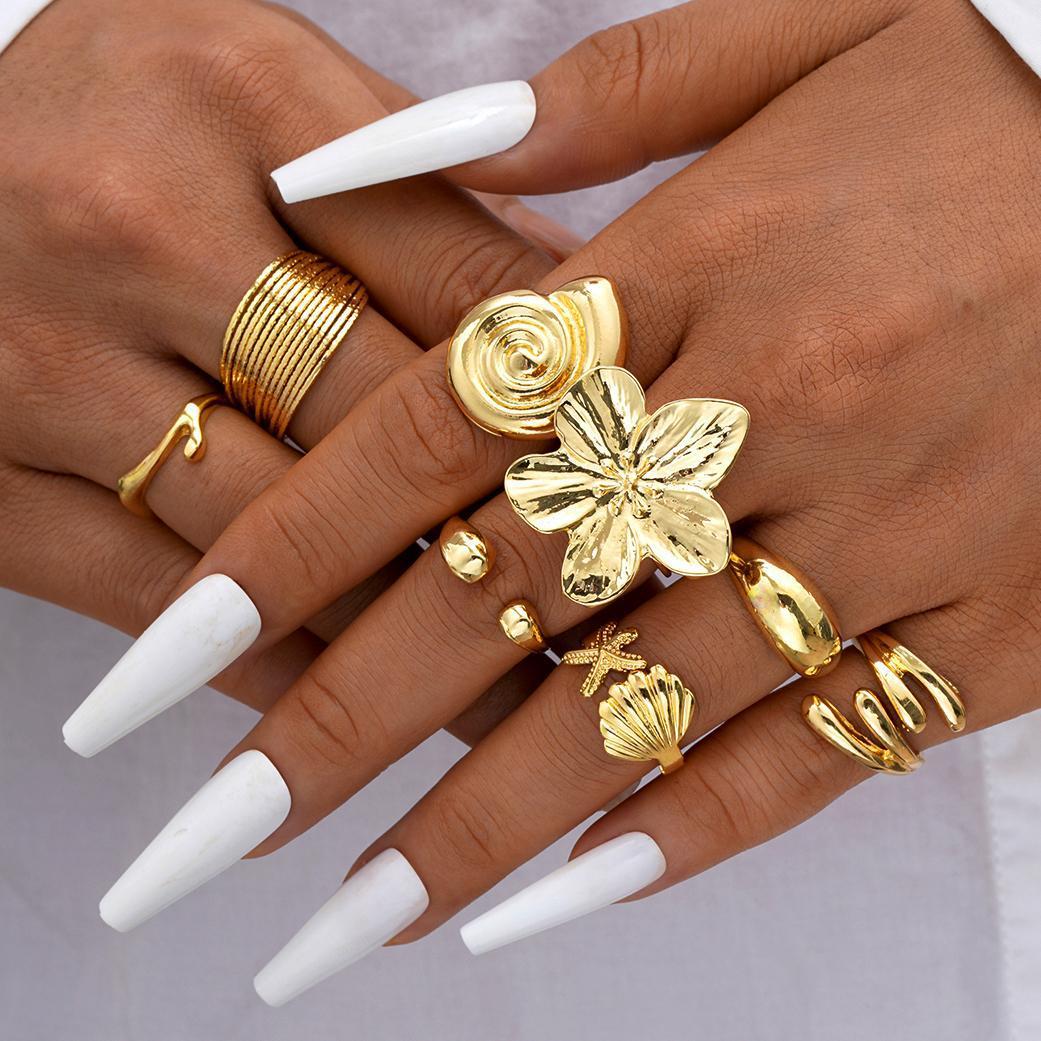 

9Pcs/Set Vintage Elegant Pearl Flower Rings for Women Fashion Creative Irregular Open Finger Ring Wedding Banquet Jewelry Gifts