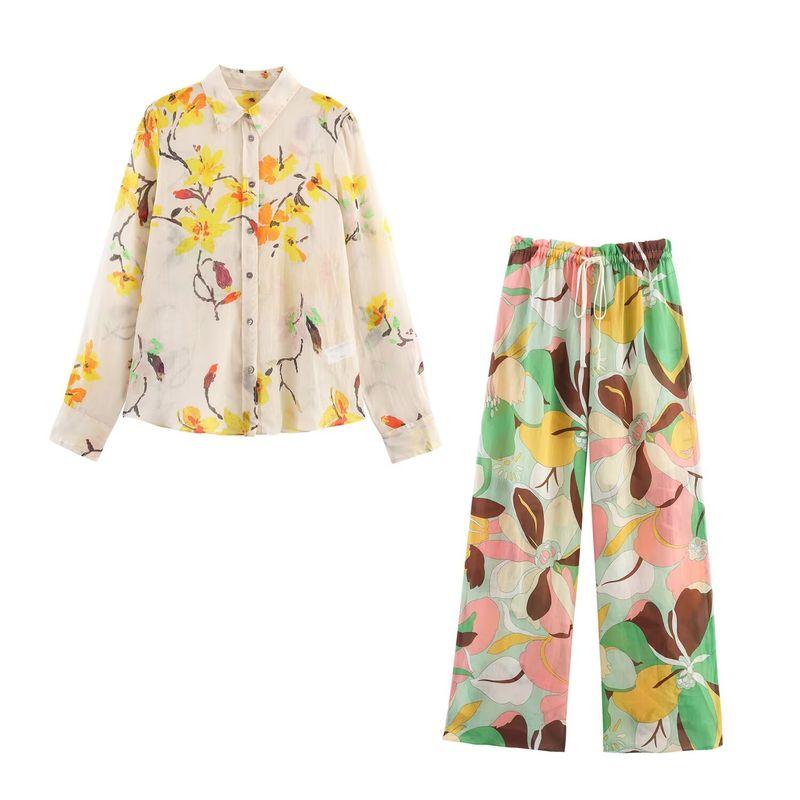 Kaslead New Women Clothes Western Style Fashion Simple Flower Shirts Trousers 8196019 8287850