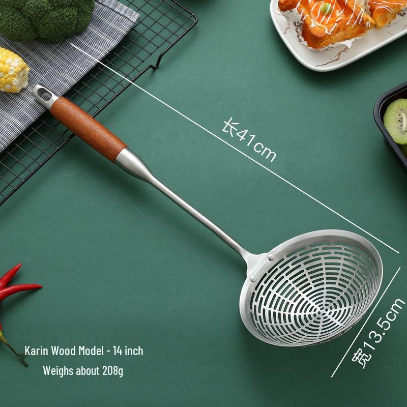 Stainless Steel Ladle with Rosewood Handle - Large Draining Sieve for Hot Pot & Frying