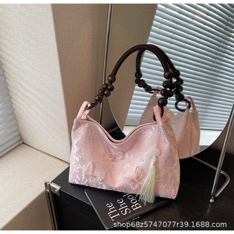 

Solid color fashion 2025 simple summer large capacity foreign style casual armpit bag beaded embroidered shoulder bag commuter bag розовый