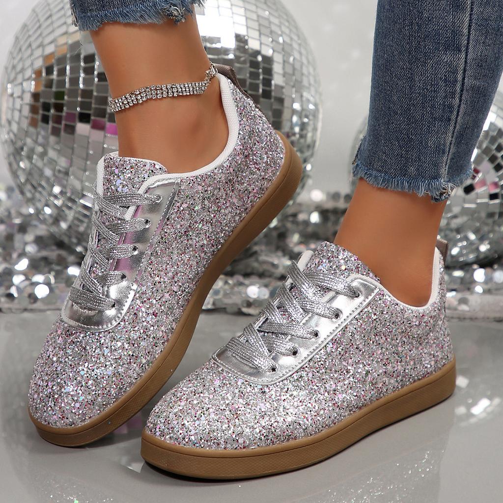 Fashion 2025 Women's Sneakers Luxury Sequined Casual Shoes Fashion Outdoor Vulcanized Shoes for Women Lace Up Flats Zapatillas De Mujer