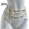 Durable Metal Waist Accessory Women Chain Multi Layer Faux Pearls