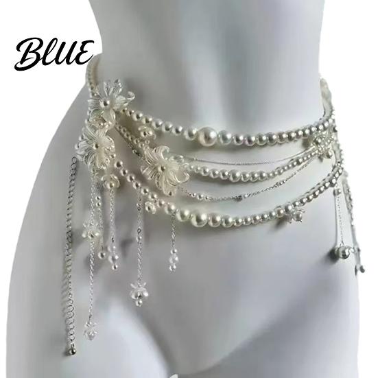 Durable Metal Waist Accessory Women Chain Multi Layer Faux Pearls