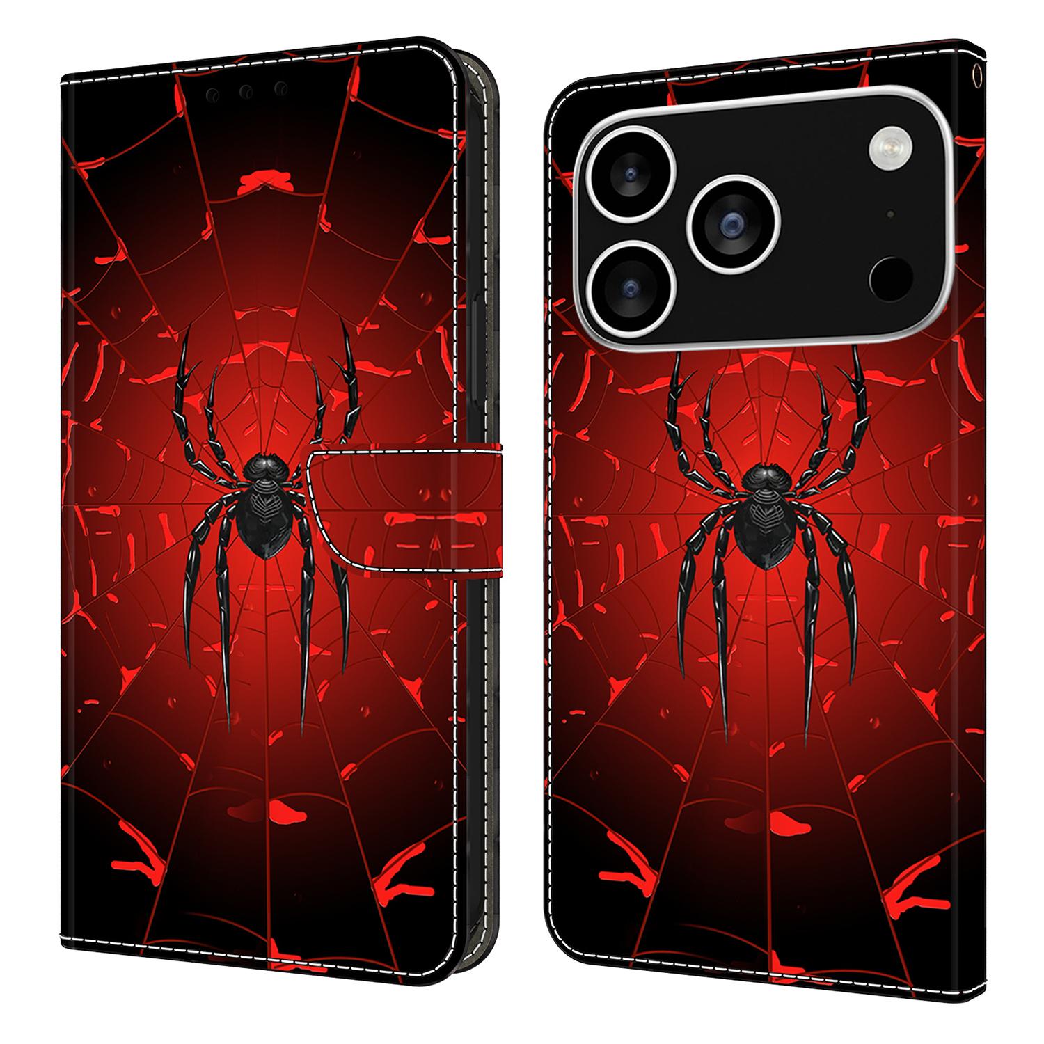 

Чехол-кошелек для iPhone 17 Pro Max с принтом, откидной чехол-подставка из ПУ кожи, чехол для телефона Black Spider