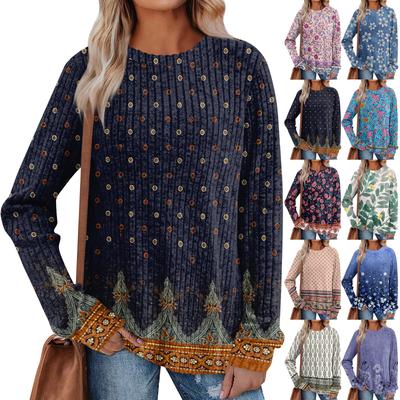 Dames Top met Print, Lichtgewicht Geborsteld Katoen, Ronde Hals