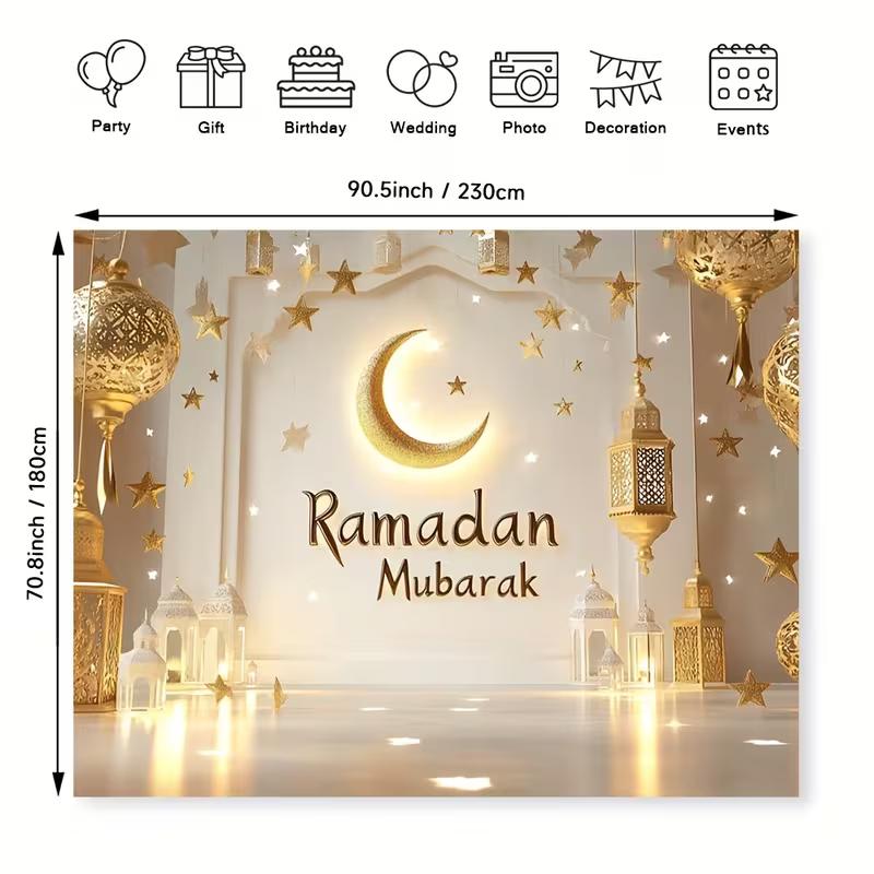 2D Glowing Ramadan Moon & Star Backdrop Wall Hanging Festival Background Cloth