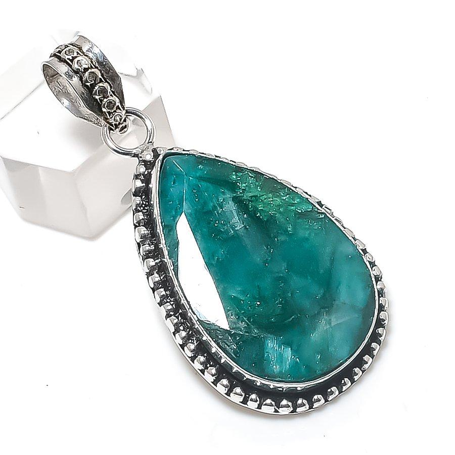 Skota Emerald Gemstone 925 Sterling Silver Jewelry Pendant 1.97"