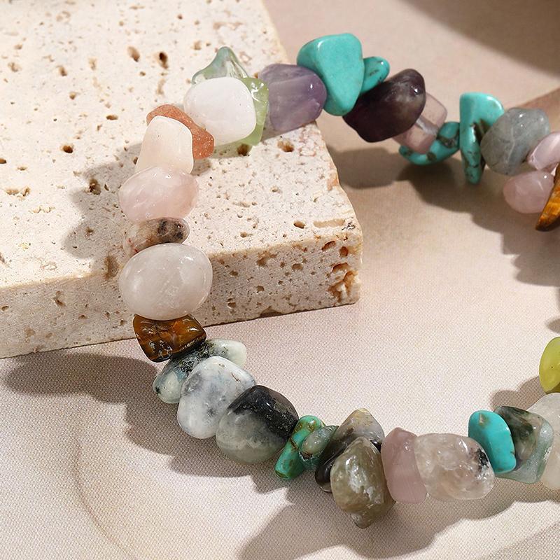 Naure Stone Turquoises Beaded Choker Necklace For Women, Irregular Bohemian Healing Choker Jewelry