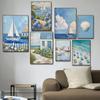 Vintage Blue Coastal Beach Sailboat Hydrangea Posters Prints Seashell Canvas Painting Wall Art Living Room Home Decor Cuadros