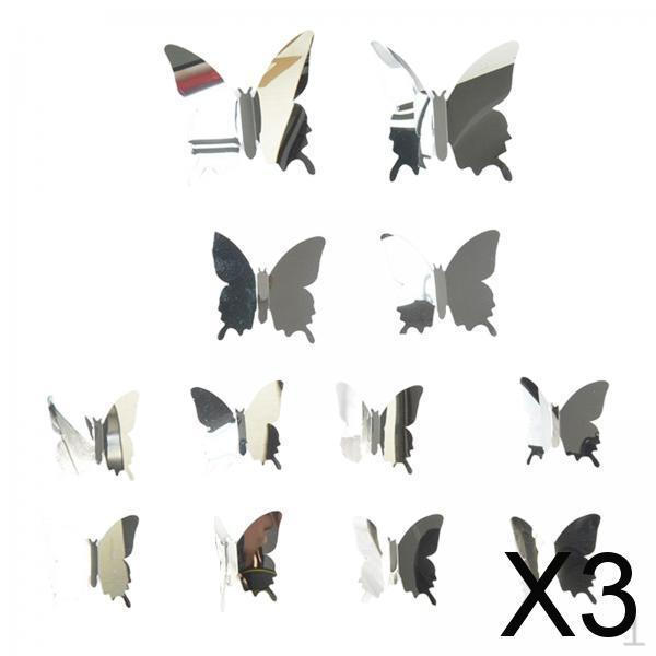 

3x 12x 3D Butterfly Wall Stickers, Decor, Home Decoration Mirror Sticker for Party