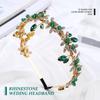 JEAIRTS Green Rhinestone Headband Gold Leaf Wedding Headpiece Bridal Crystal Beaded Hair Pieces Glitter Bride Hair Accessories for Women