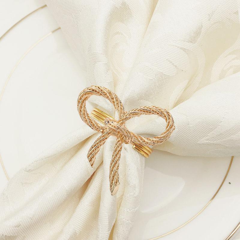 6 PCs/Lot Simple Golden Napkin Ring with Butterfly Bow Tie, Metal Buckle, Hotel and Restaurant Mouth Cloth Ring
