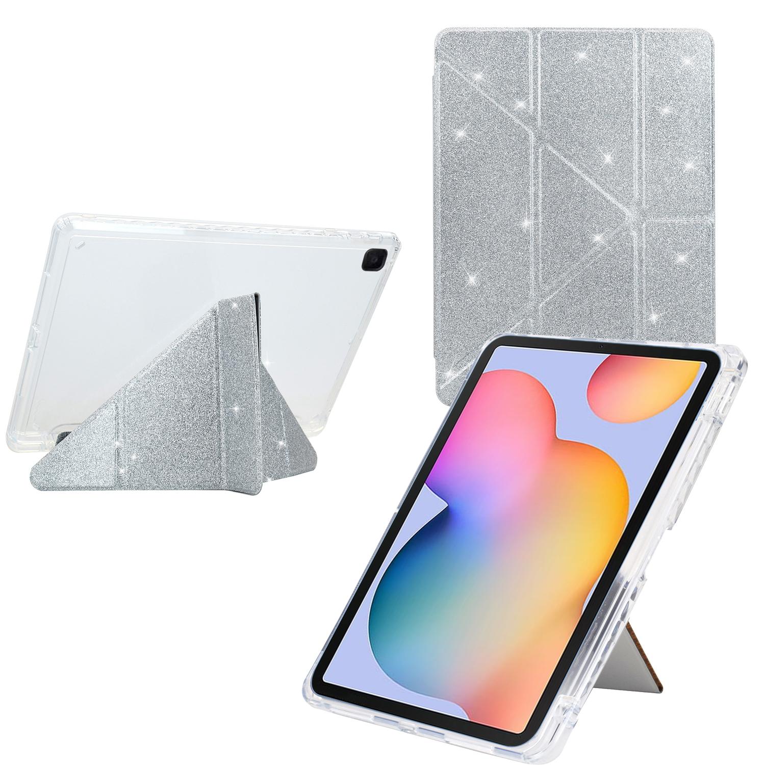 

Чехол для планшета для Samsung Galaxy Tab S6 Lite (2024)/(2022)/(2020) P610 P615 Y-образная подставка Глиттер Кожа ТПУ Акриловая Прозрачная накладка Silver