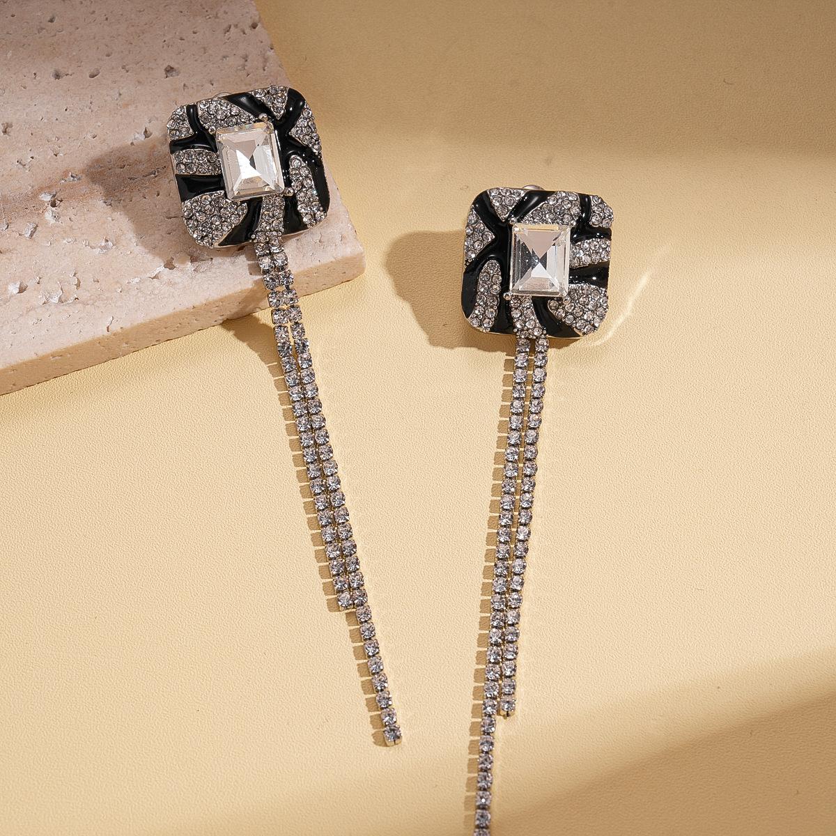 Серебряные серьги-гвоздики с геометрическим квадратным дизайном, украшенные бриллиантами и бахромой, ретро-серьги в стиле легкой роскоши