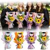 Graduation Teddy Bear Bouquet with Plush Toy Wearing Academic Cap and Gown Holding Artificial Sunflower Wrapped In Decorative Paper for Celebration