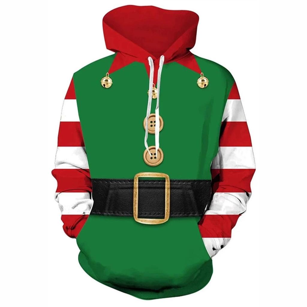 Autumn Winter Creative Colorful Christmas Series 3D Digital Printed Men's Loose Fitting Pullover Hoodies Fashionable Long Sleeved Hoodies