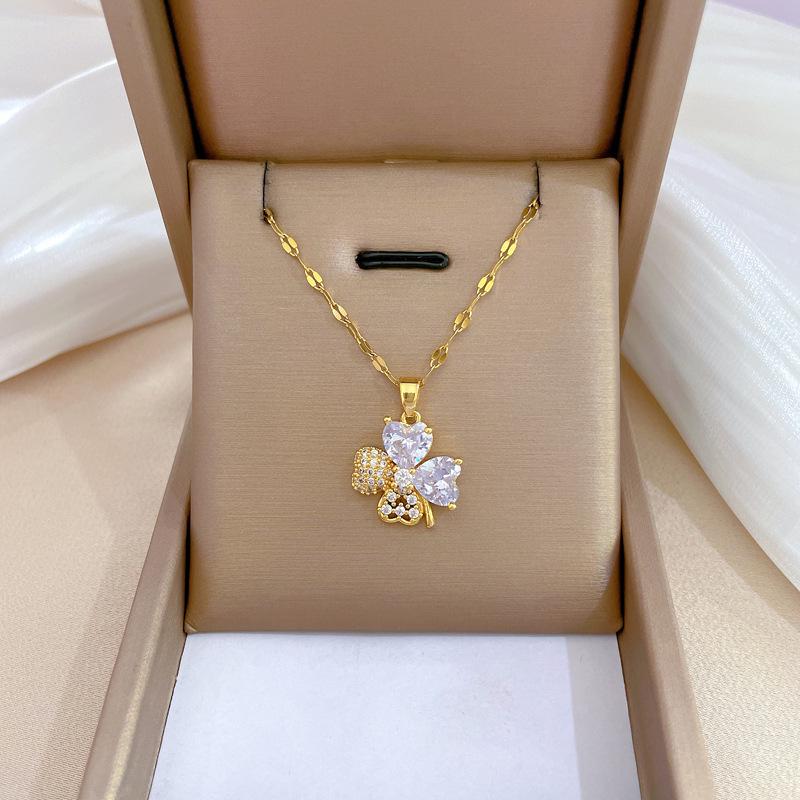 Titanium Steel Micro-Inlaid Luxury Necklace: Elegant Full Diamond Gold Design for Women