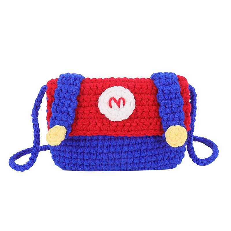Mario Knit Mini Bag For Girls With Cartoon Phone Pocket Soft Wool Material For Daily Use