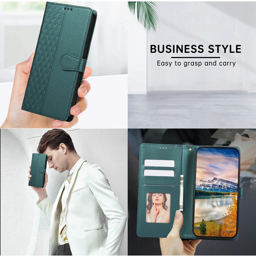 For iPhone 16 Case 3D Rhombus Grid Imprinted Wallet Leather Phone Cover with Lanyard