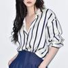 Women Blouses Shirts 2025 Spring Long Sleeve Women Blouse Shirt Turn Down Collar White Striped Chiffon Blouse Shirt Women Tops J871