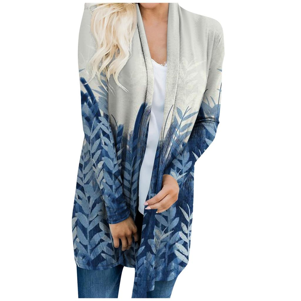 Chaqueta ligera con estampado de manga larga y parte delantera para mujer