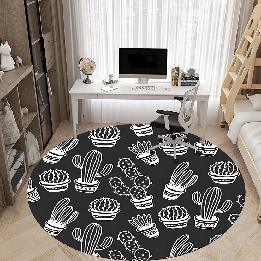 1PC Cactus Pattern Chair Carpet for Office, Indoor Non-Slip Washable Carpet, Soft Comfortable Mat For Office Room yy250930268