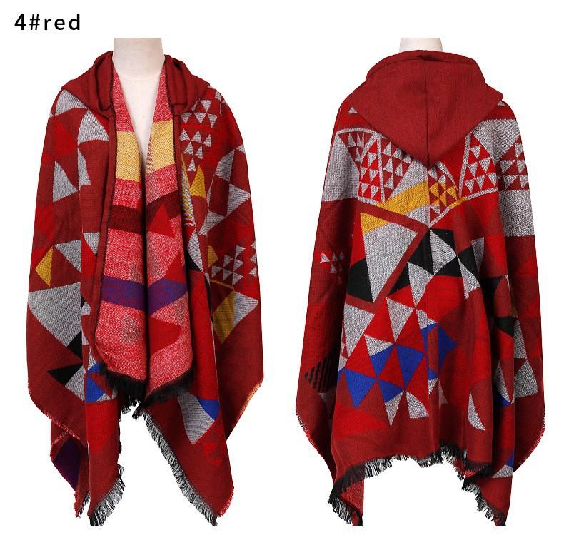 Hooded Cape Shawl Women'S Plaid Winter Warm Knitted Shawl Scarf Shawl Dual-Purpose