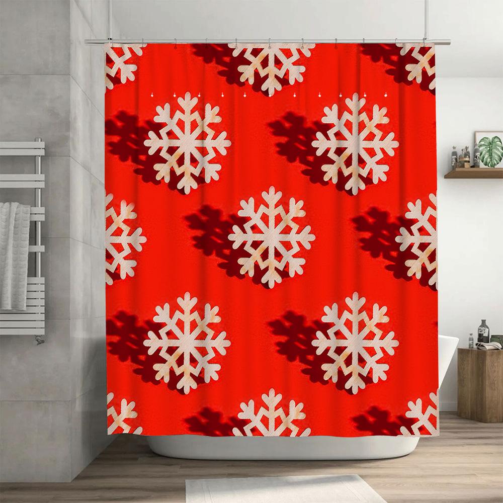 Snowflake Pattern Red Shower Curtain Christmas Decorations For Bathroom Modern Home Accessories