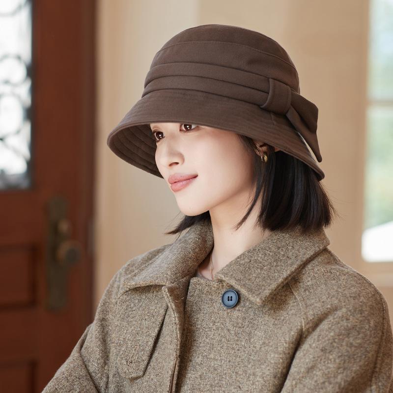 Pălărie de pescar pentru femei, primăvară și toamnă, versiune coreeană, culoare uni, pălărie cu fundă, la modă, casual, versatilă, pălărie tip bazin de iarnă
