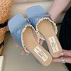 Fashion Elegant Lace Bow Embellished Brand Slippers Women Fashion Sexy Square Toe Open Toe Slide Sandals Sweet Sandalias Mujer De Verano