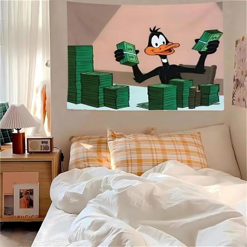 VIKAMA Daffy Duck Money Tapestry Retro Cartoon Funny Wall Hanging Polyester Trendy Room Decor for Bedroom Dorm