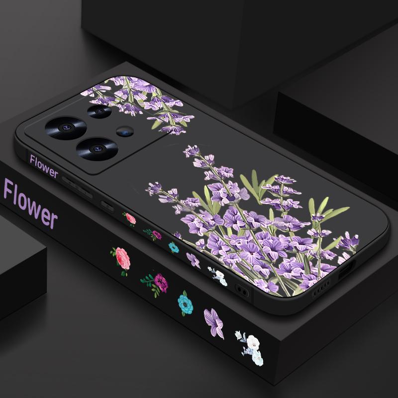 

Lanyard Soft Silicone Case For Xiaomi Poco X6 X5 F6 Pro X7 Shockproof Lavender Printed TPU Phone Cover For Poco M6 Pro C65 4G Poco x7