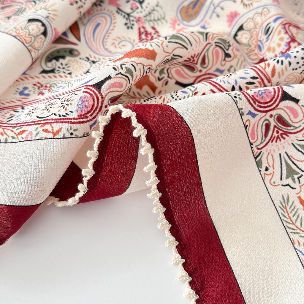 Burgundy Secret Silk Double Crepe Silk Scarf Women's Spring and Summer High Sense Fashion Versatile Square Scarf Elegant Atmospheric Sunscreen Headsca