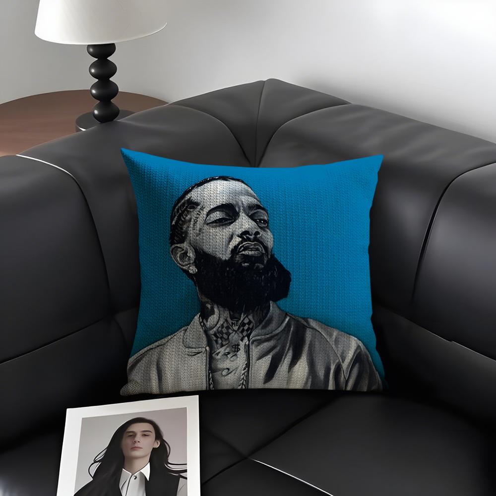 N-Nipsey Husslee Rapper Cushion Cover Natural Linen Organic Fabric Double-Sided Printing Sofa Home Decor Gift Pillow Case