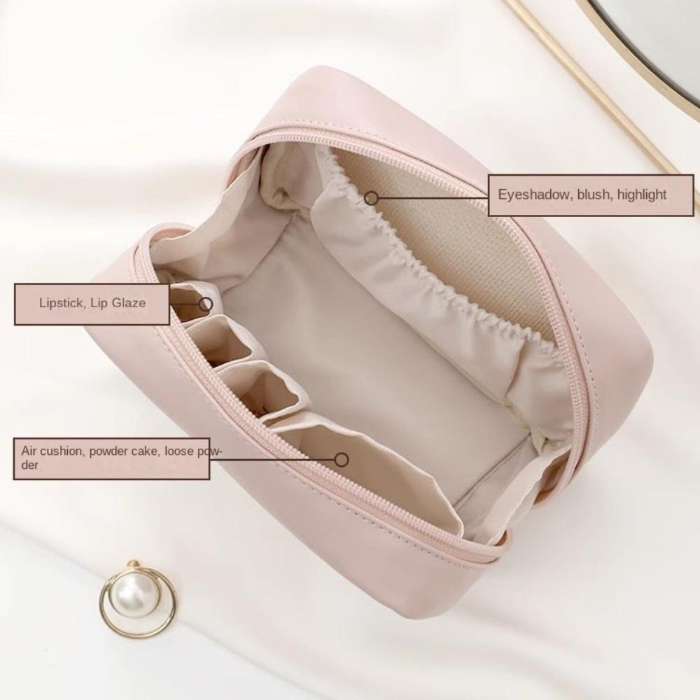 Zipper PU Cosmetic Bag Korean Style Travel Toiletry Bag Elegant Women Makeup Bag  Outdoor