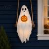 Seasonal Room Ornaments Halloween Lighted Ghost Swing with Glowing Pumpkin, Hanging Spooky Decor Decorative Cloth Party Props for Porch Yard,