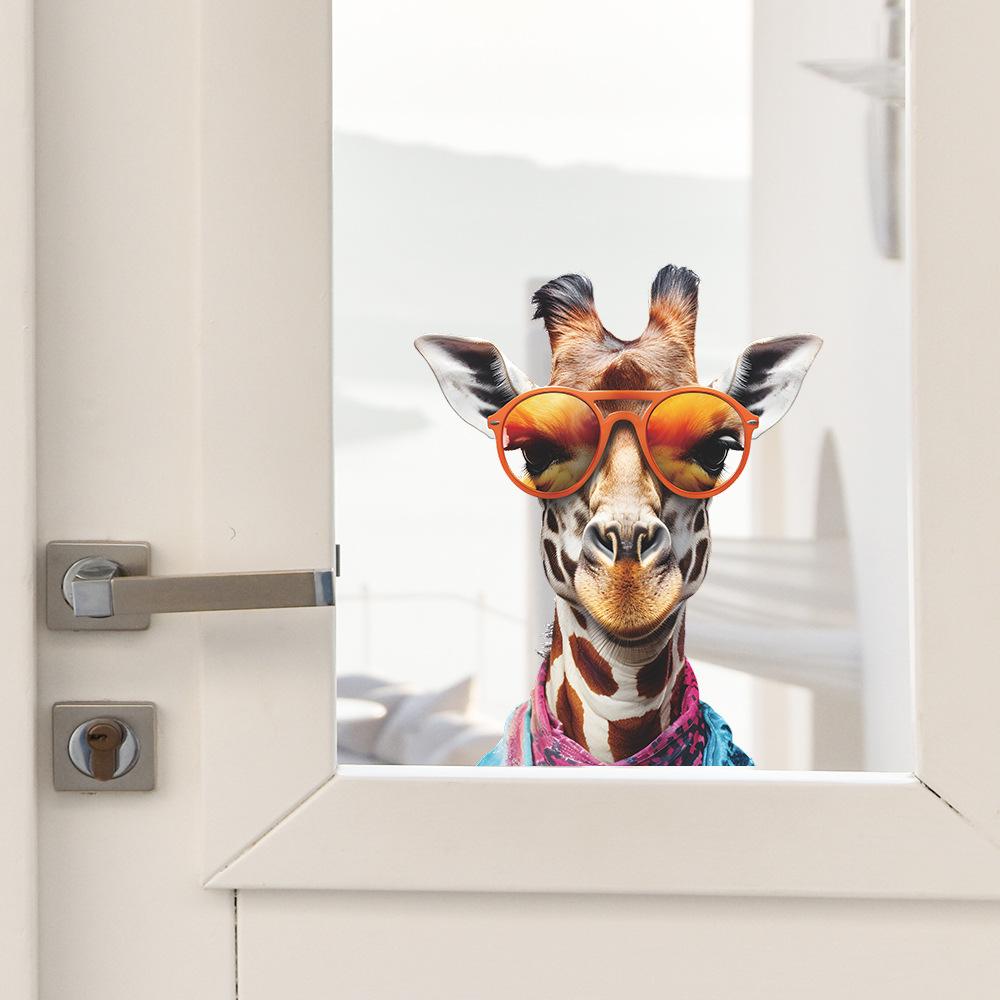 Cartoon Animal Personality Giraffe Head Glass Window Home Beautification Decorative Wall Stickers