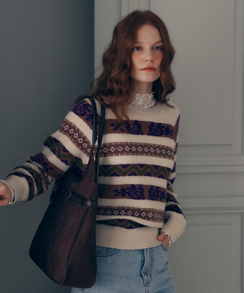 ROLAROLA Cashmere Wool Blended Jacquard Knit Beige