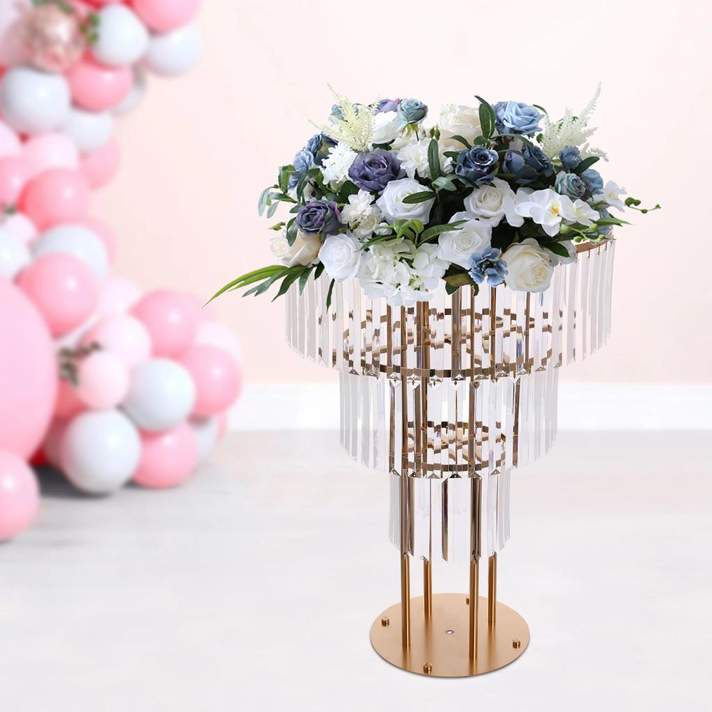 3 Tiers Crystal Wedding Flower Stand, Centerpieces Vases with Clear Crystal Pendants, for Wedding Events Birthday Party Home