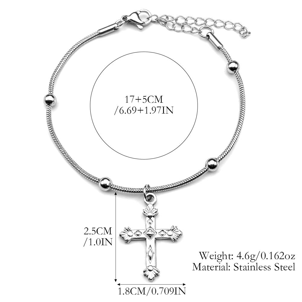 Catholic Cross Pendant Bracelet For Women Men Stainless Steel Gold Silver Color Adjustable Beads Hand Chain Amullet Jewelry Gift