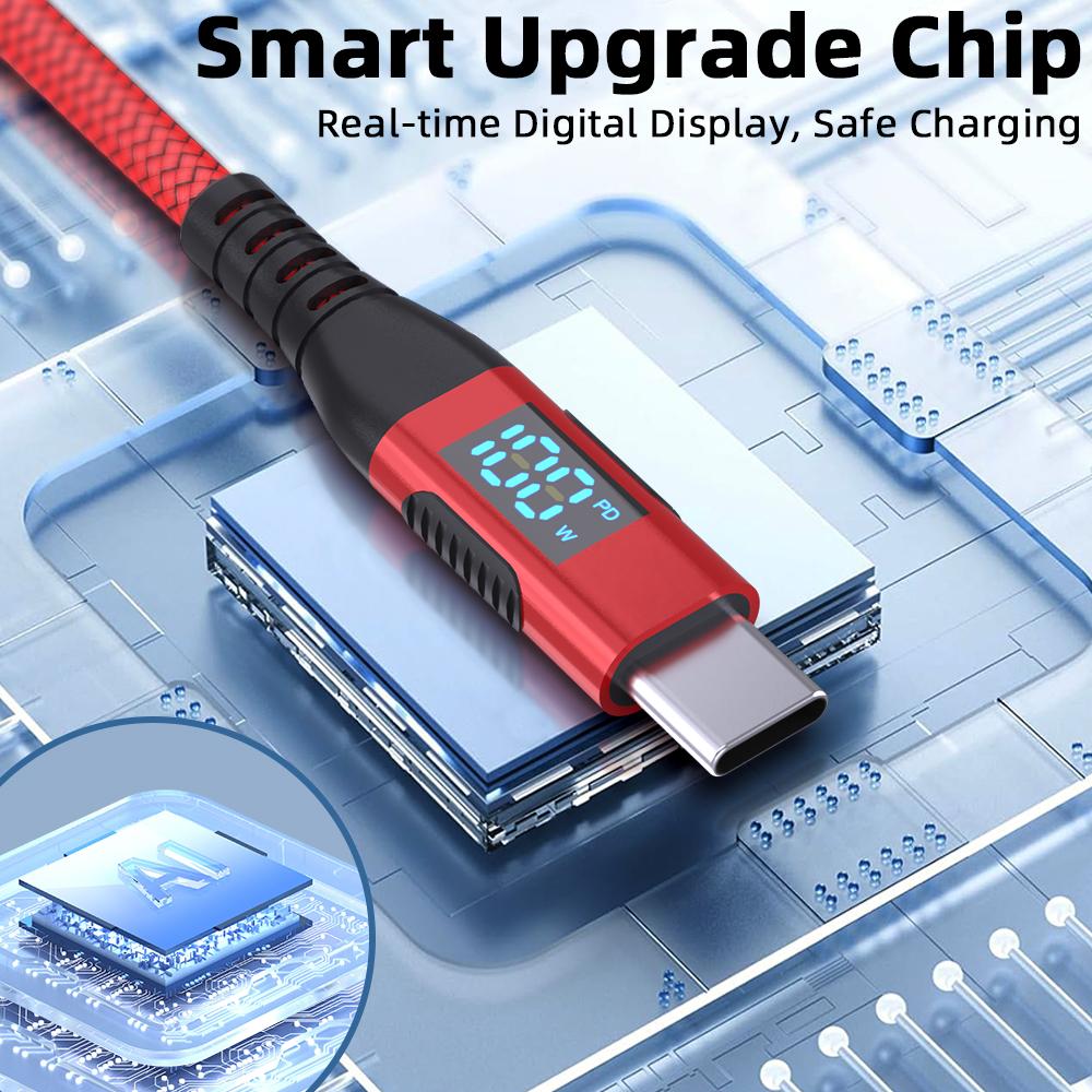2m USB-C To USB-C Cable 100W 5A/20V Nylon Braided Phone Tablet Fast Charging Digital Display Cord