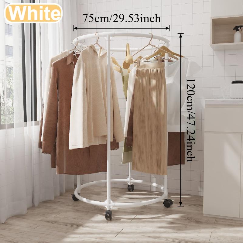 

2026 Thickened Round Clothes Drying Rack 360°Rotating Movable with Lockable Wheels Multi-functional Metal Garment Storage Rack 120x75CM