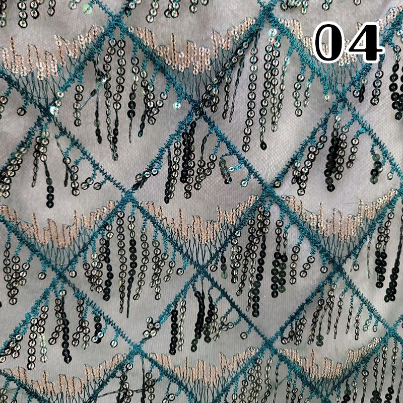 African Lace Fabric 2025 Sequins Embroidered Lace Fabric Diamond Fringe Wedding Dress Clothing Sewing Gauze Fabric 1Yard*1.5M