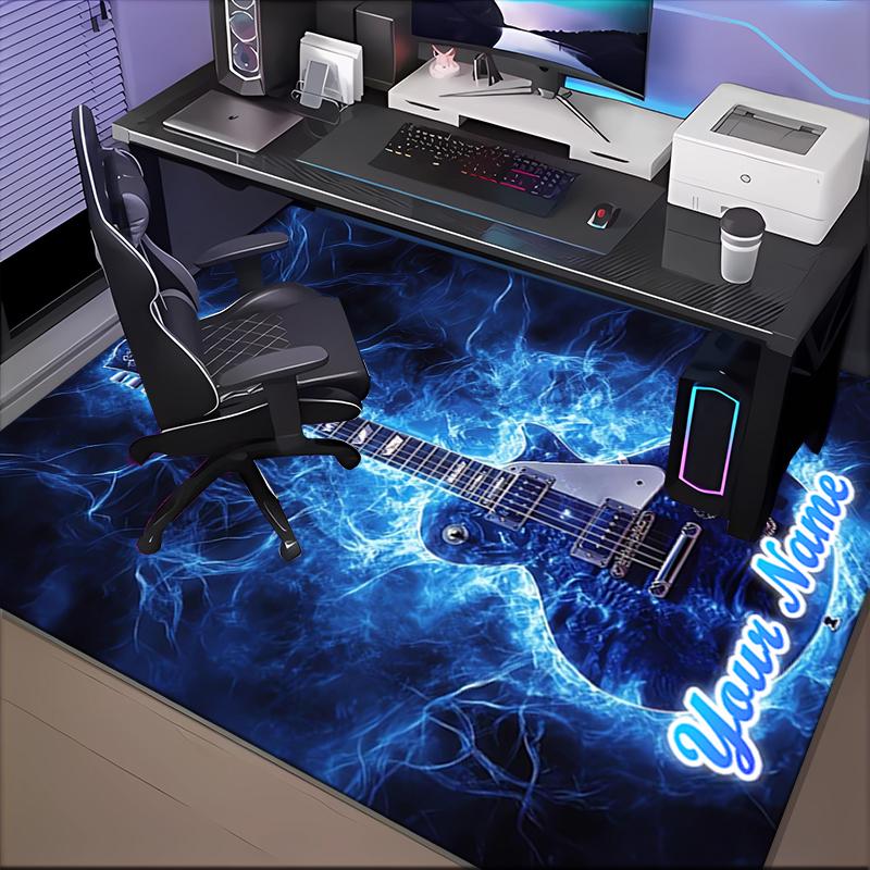 1PC Custom Name Electric Guitar Energy Theme Floor Mat Ideal for Living Room, Game Rooms, Office, Bedroom Floor Mat Playful Design