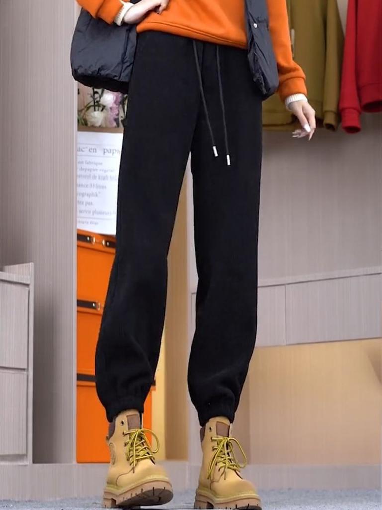 Winter large size thickened velvet corduroy pants women 2025 new women's loose slimming cuffed harem pants