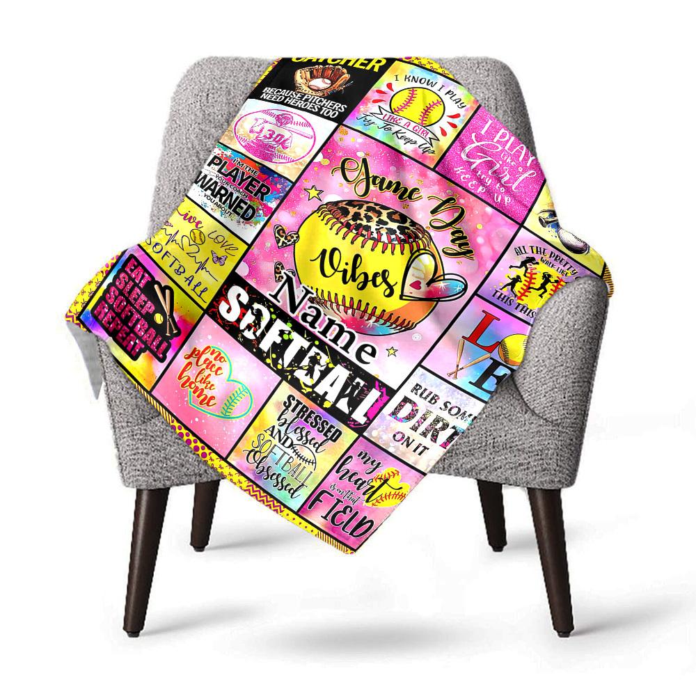 Softball Game Day Vibes Personalized Blankets Cozy Soft Lightweight Allseason Multipurpose Blanket For Picnics Sofas Offices Beds Living Rooms Perfect