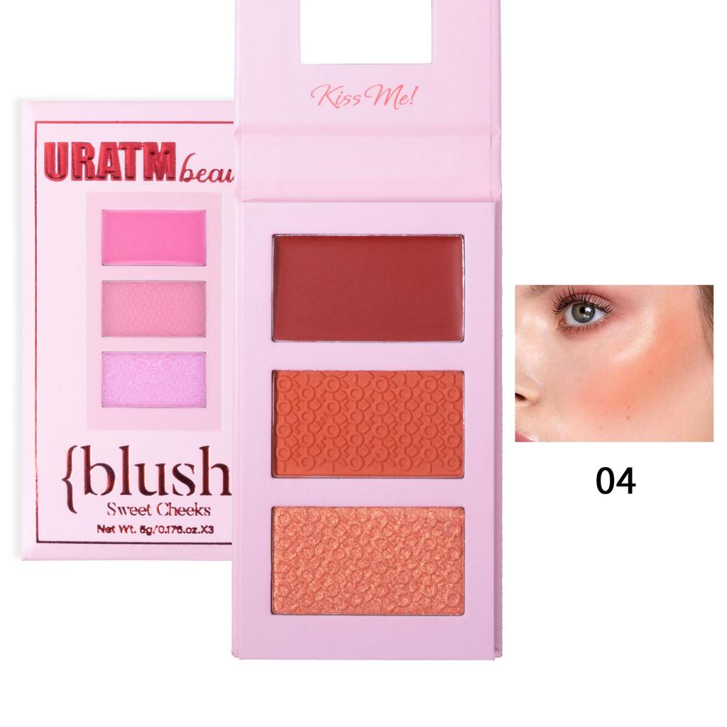 Tre färger Highlighter Rouge Palett Matt Pärlemorskimrande 3D Kontur Palett Framhävande Nässkugga Naturlig Naken Sminkpuder Kaka