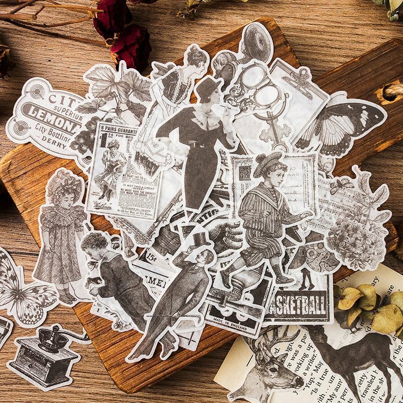 

Retro Junk Journal: Vintage Black & White Stickers, Floral & Plant Characters Notebook